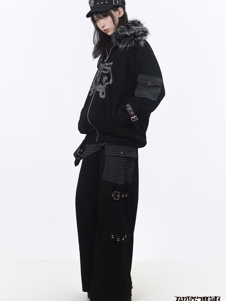 Grunge Faux Fur Hooded Jacket