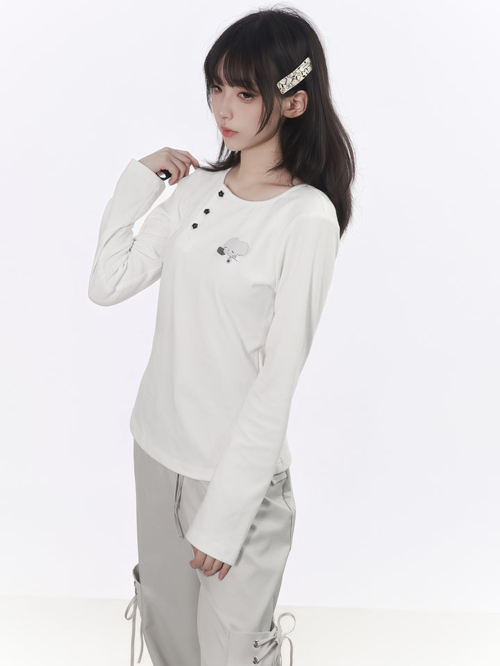 Mouse Graphic Long Sleeve Top with Shawl
