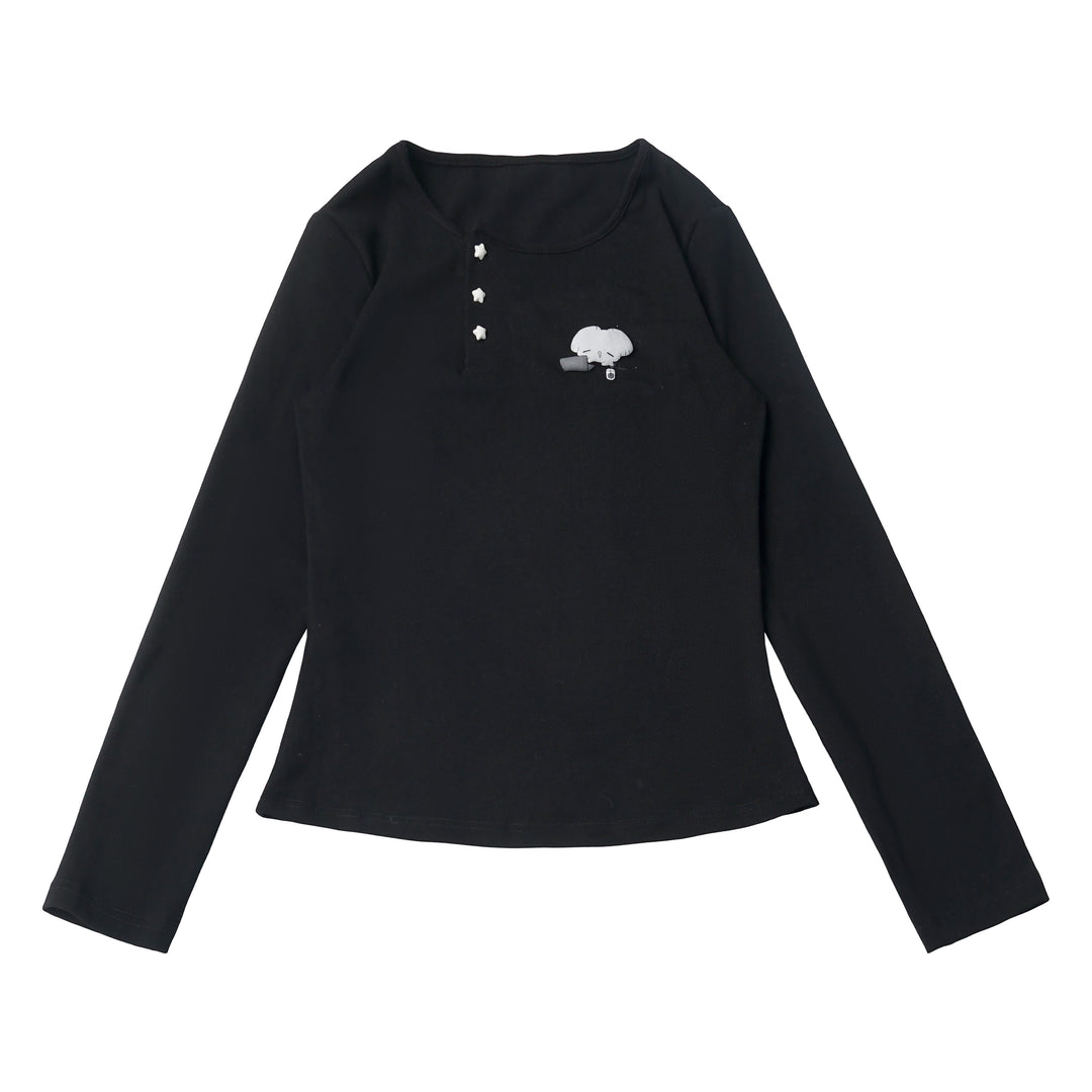 Mouse Graphic Long Sleeve Top with Shawl