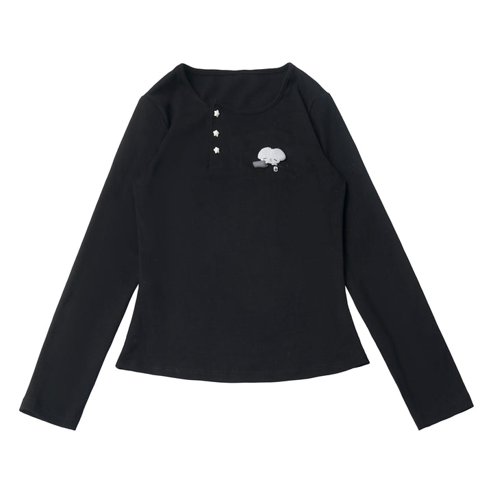Mouse Graphic Long Sleeve Top with Shawl