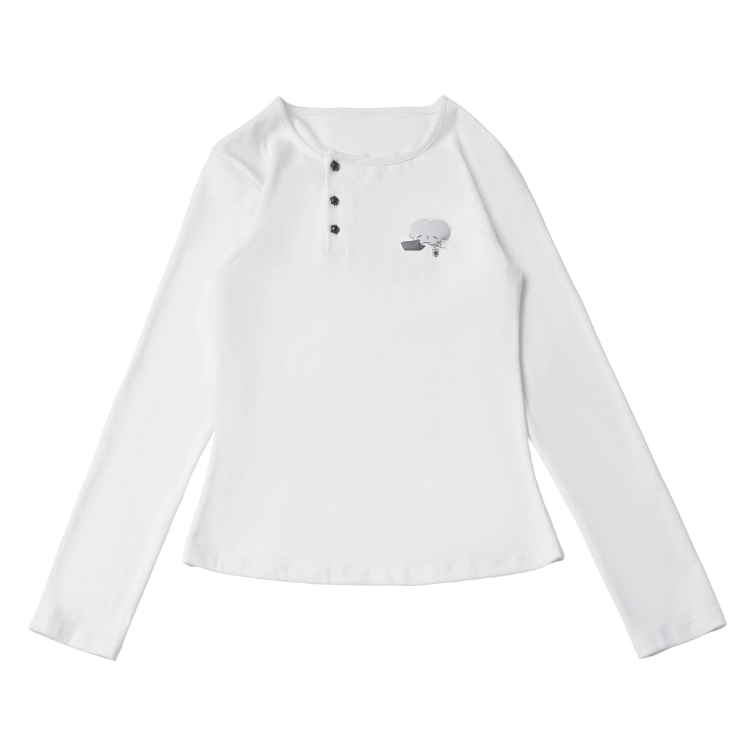 Mouse Graphic Long Sleeve Top with Shawl