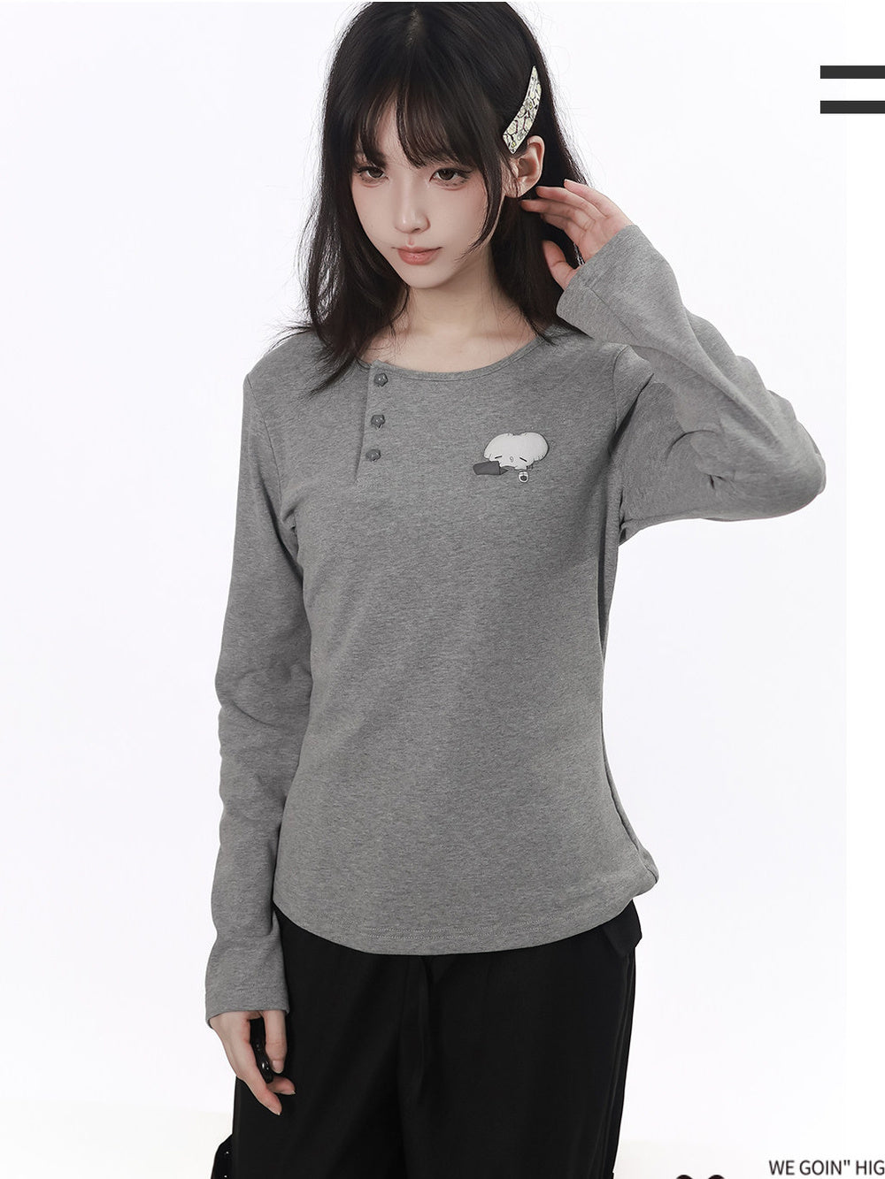 Mouse Graphic Long Sleeve Top with Shawl