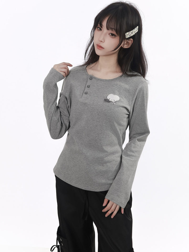 Mouse Graphic Long Sleeve Top with Shawl