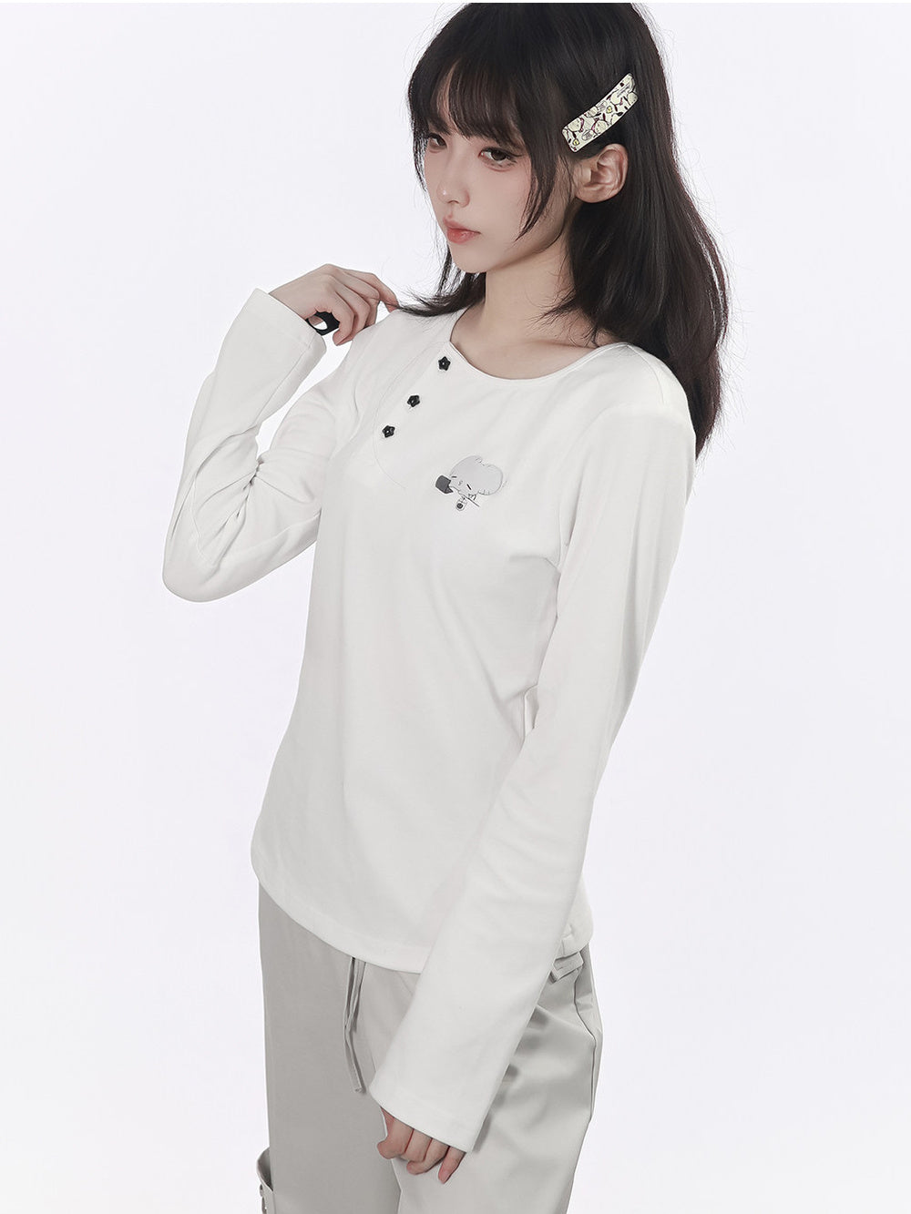 Mouse Graphic Long Sleeve Top with Shawl