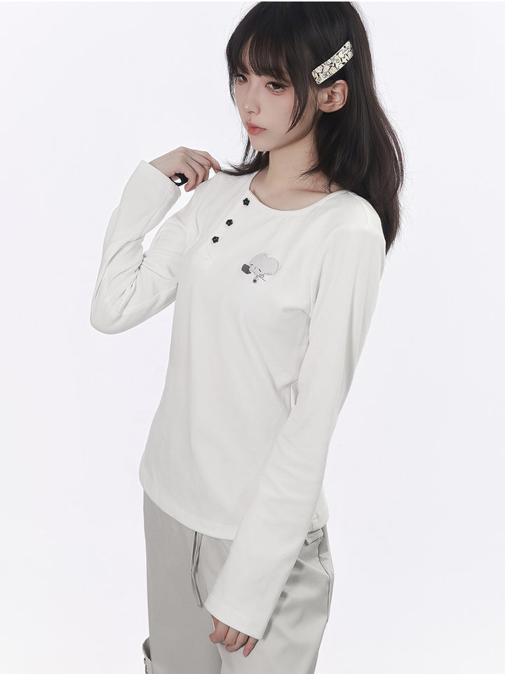 Mouse Graphic Long Sleeve Top with Shawl