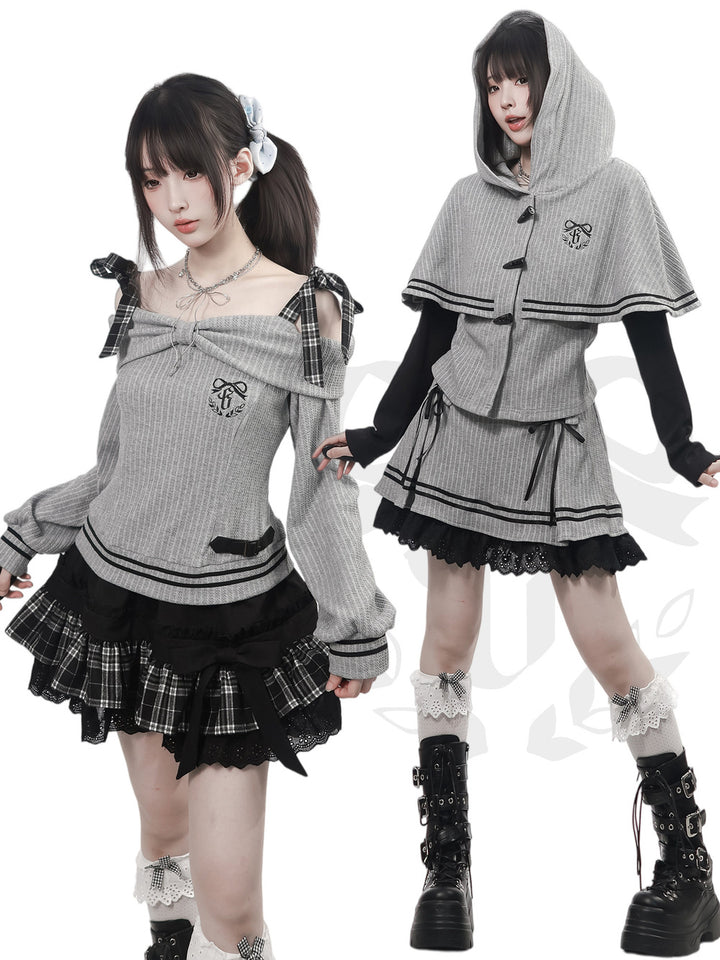 Preppy Toggle-Front Capelet Hoodie