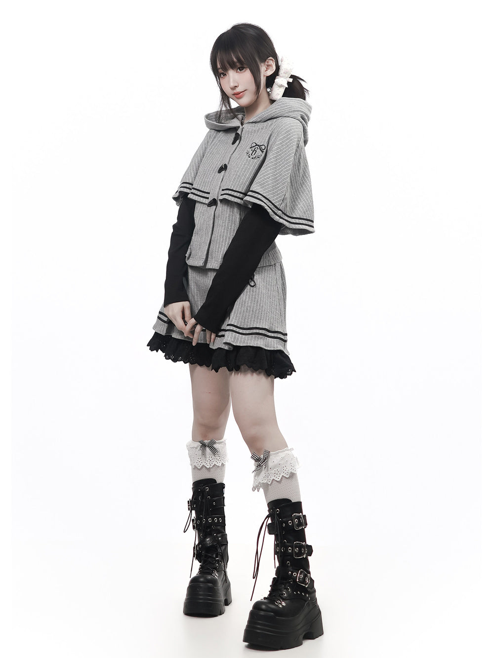 Preppy Toggle-Front Capelet Hoodie