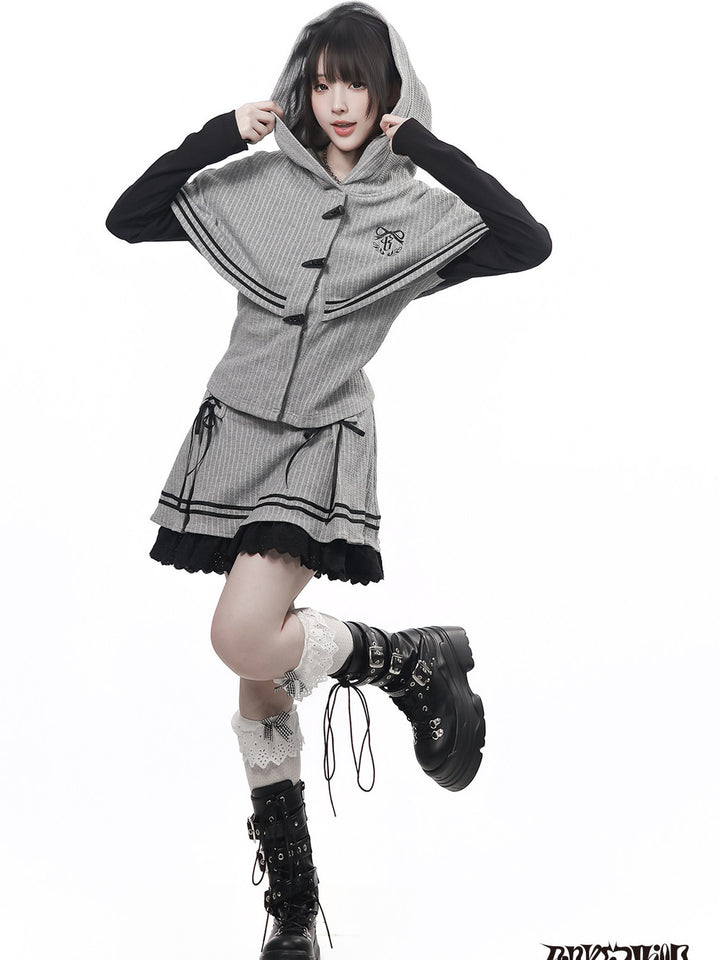 Preppy Toggle-Front Capelet Hoodie