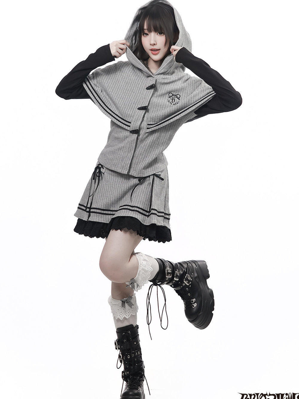 Preppy Toggle-Front Capelet Hoodie