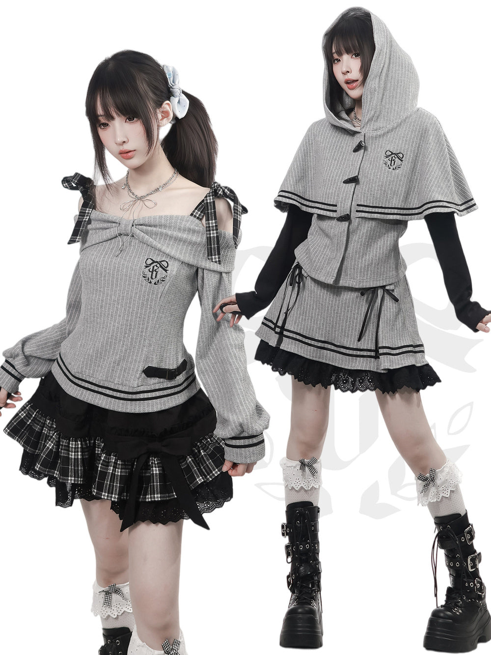 Gray Lace-Up Ruffle Mini Skirt