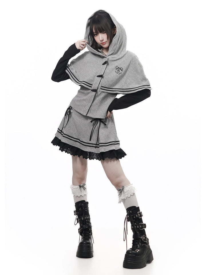 Gray Lace-Up Ruffle Mini Skirt