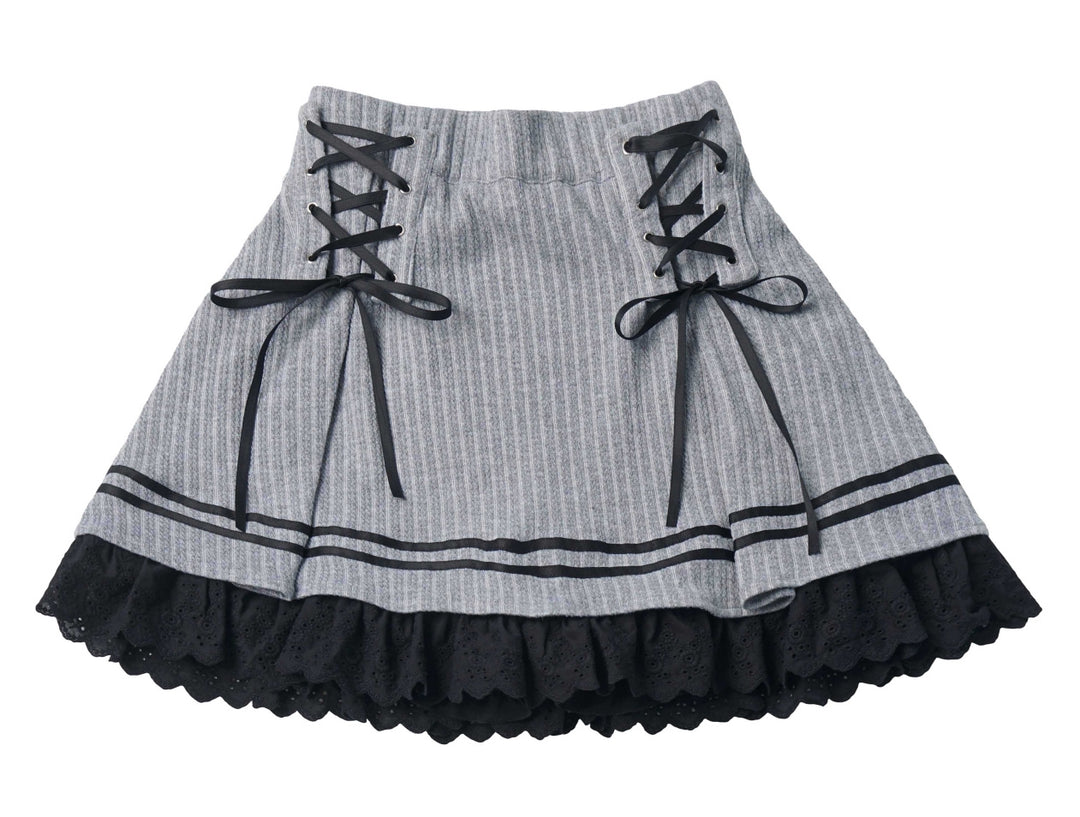 Gray Lace-Up Ruffle Mini Skirt