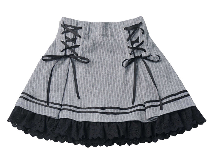 Gray Lace-Up Ruffle Mini Skirt