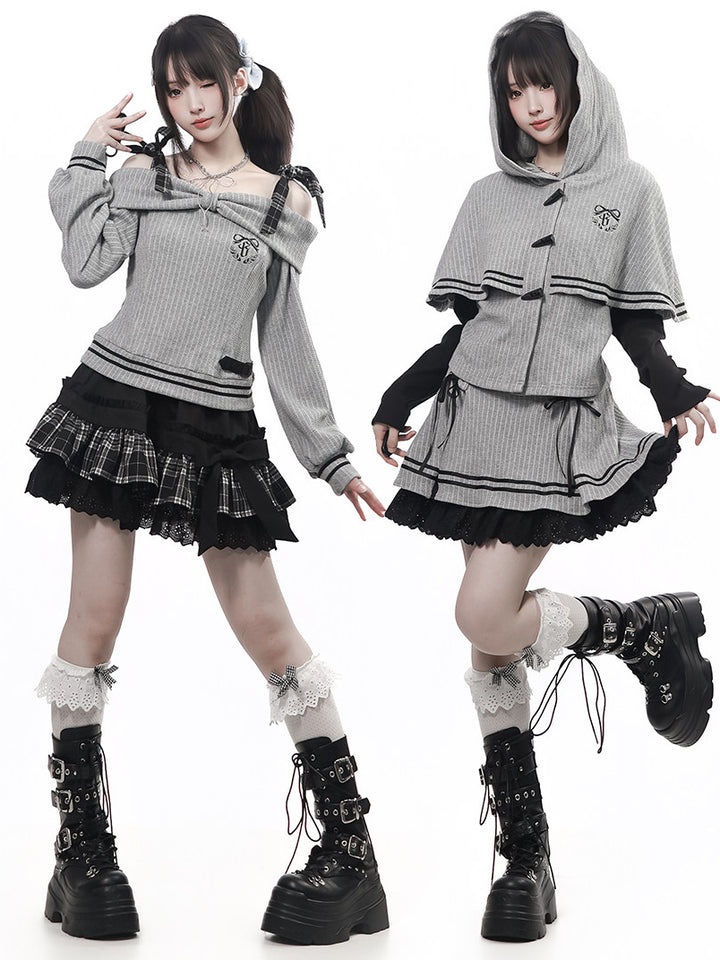 Gray Lace-Up Ruffle Mini Skirt