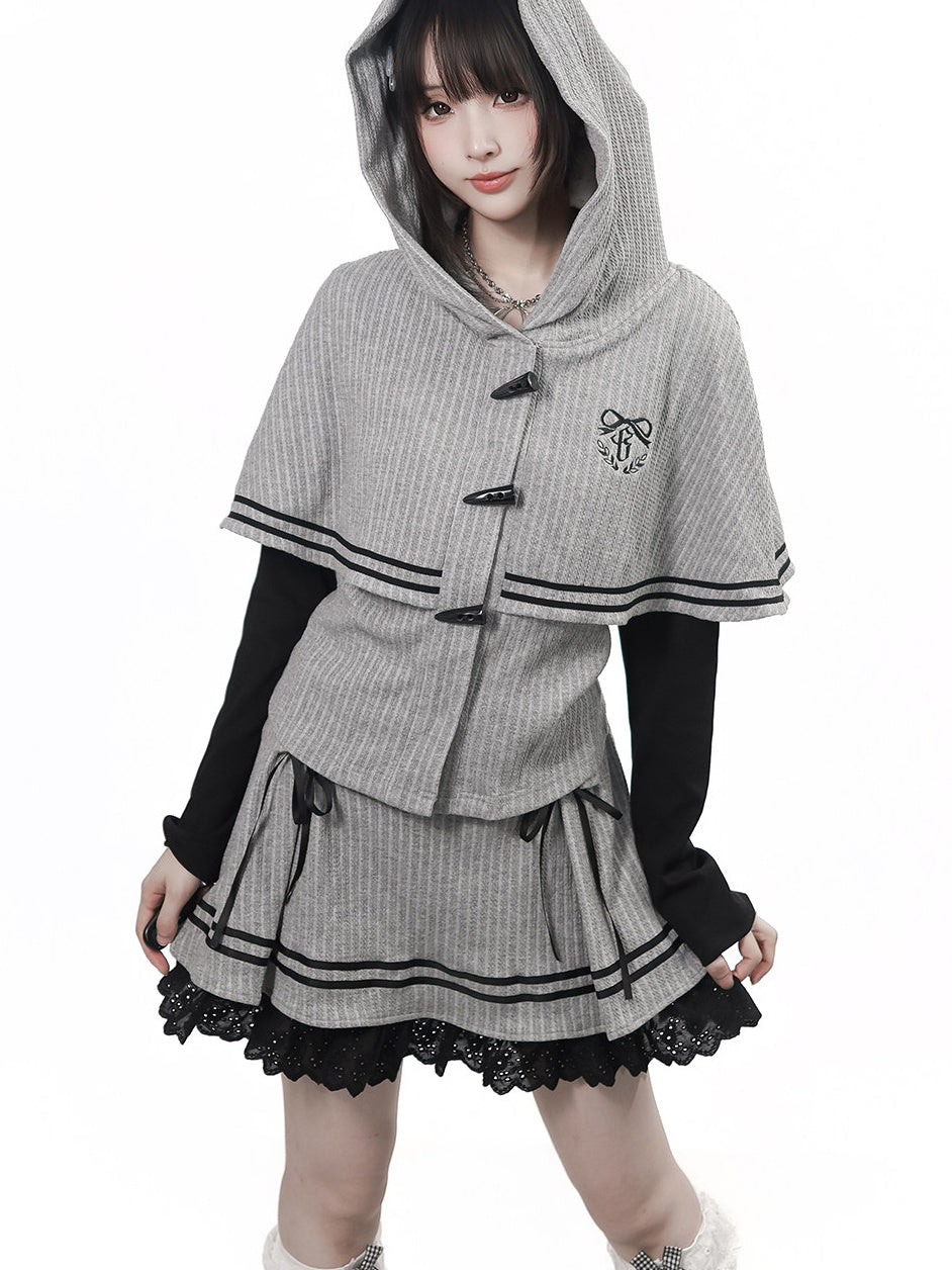 Gray Lace-Up Ruffle Mini Skirt