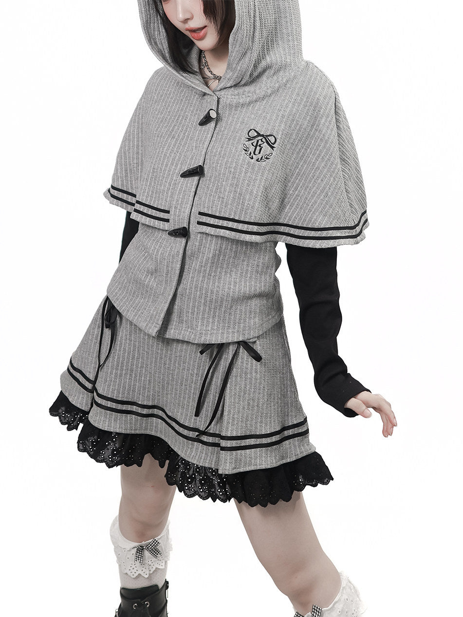 Gray Lace-Up Ruffle Mini Skirt