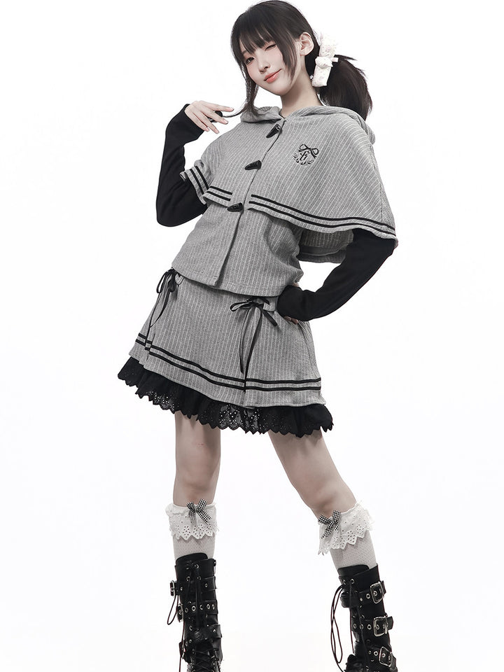Gray Lace-Up Ruffle Mini Skirt