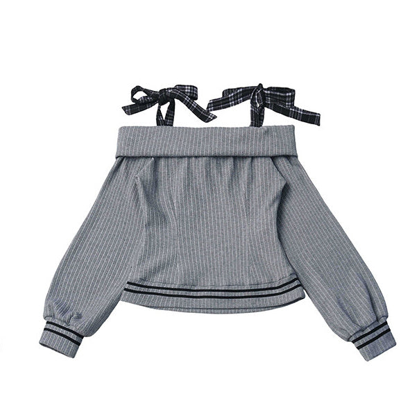 Jirai Kei Plaid Bow Off-Shoulder Top