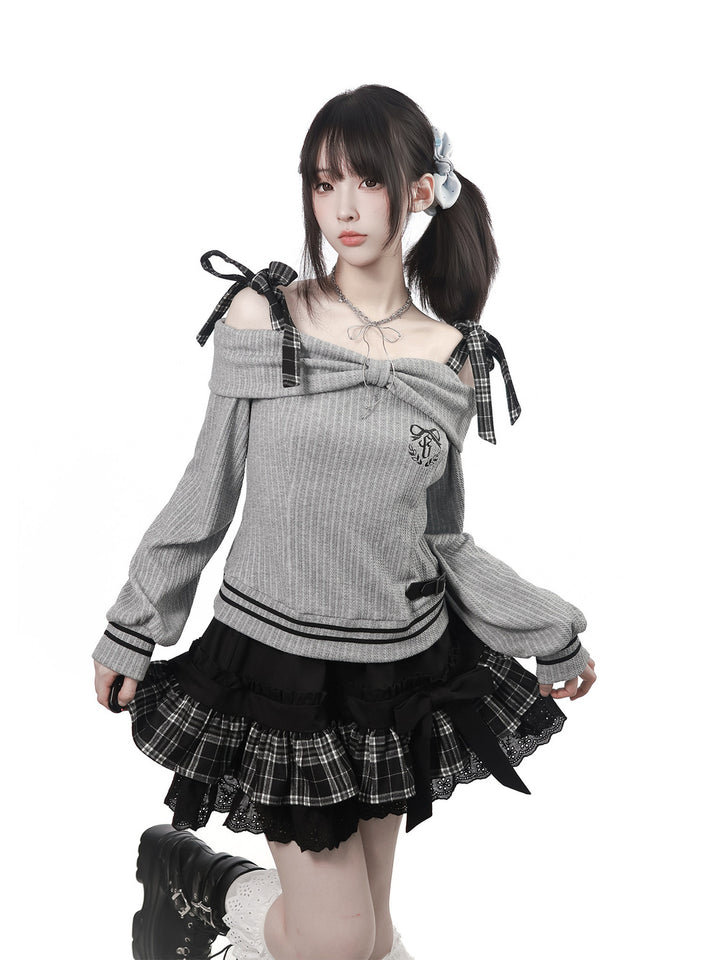 Plaid Bow Ruffle Mini Skirt
