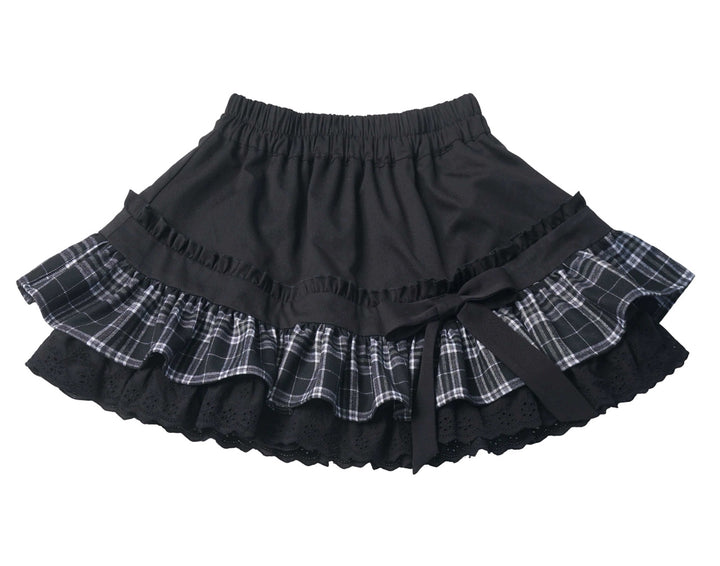 Plaid Bow Ruffle Mini Skirt