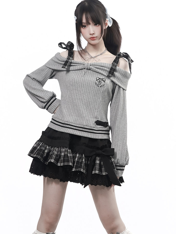 Plaid Bow Ruffle Mini Skirt