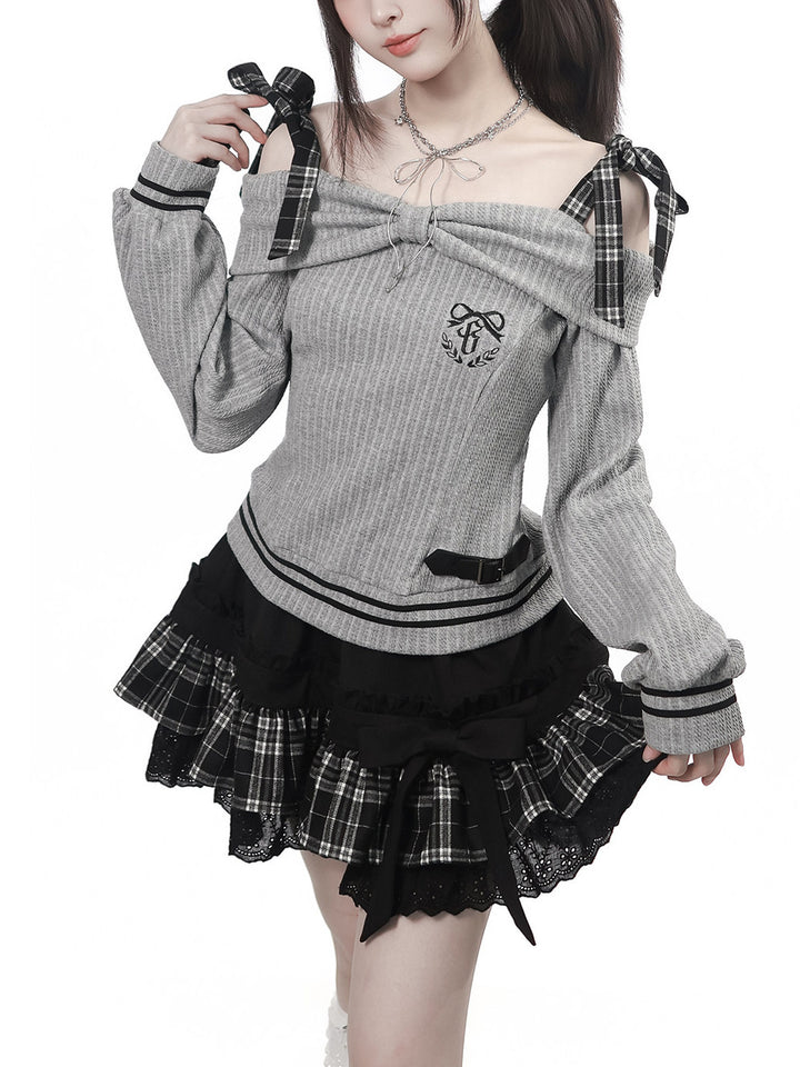 Plaid Bow Ruffle Mini Skirt