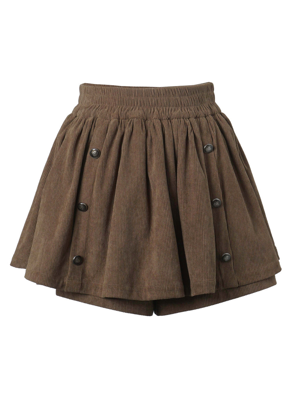 Brown Button Detail Corduroy-Look Skort