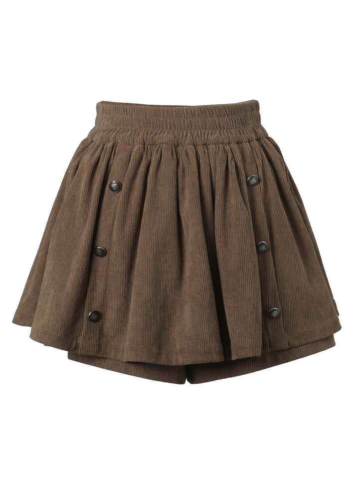 Brown Button Detail Corduroy-Look Skort