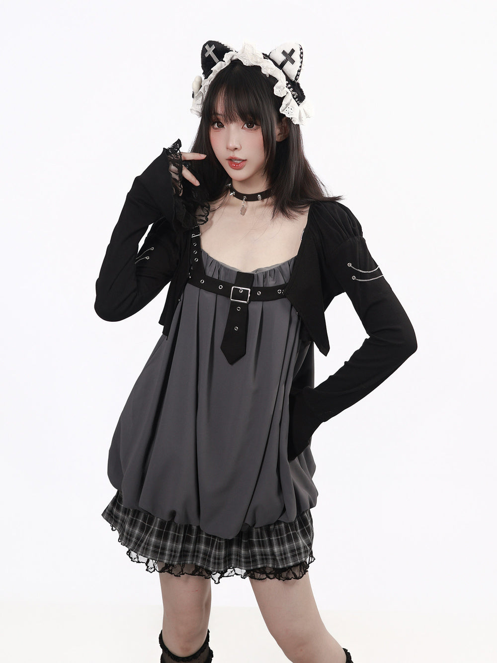 Gothic Buckle Bubble Mini Dress