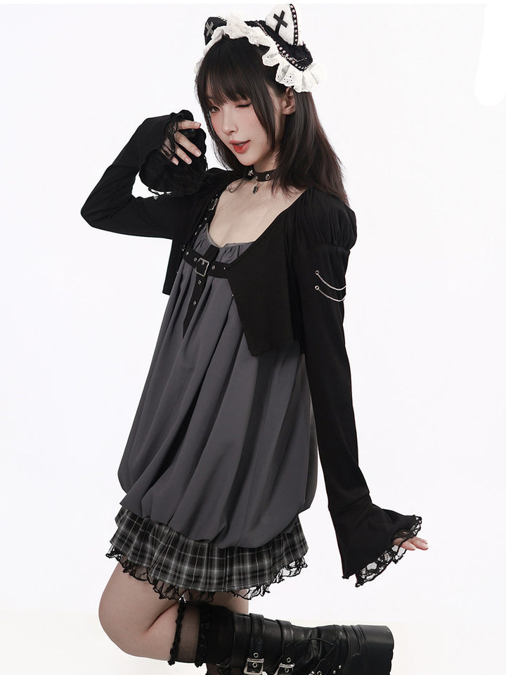 Gothic Buckle Bubble Mini Dress