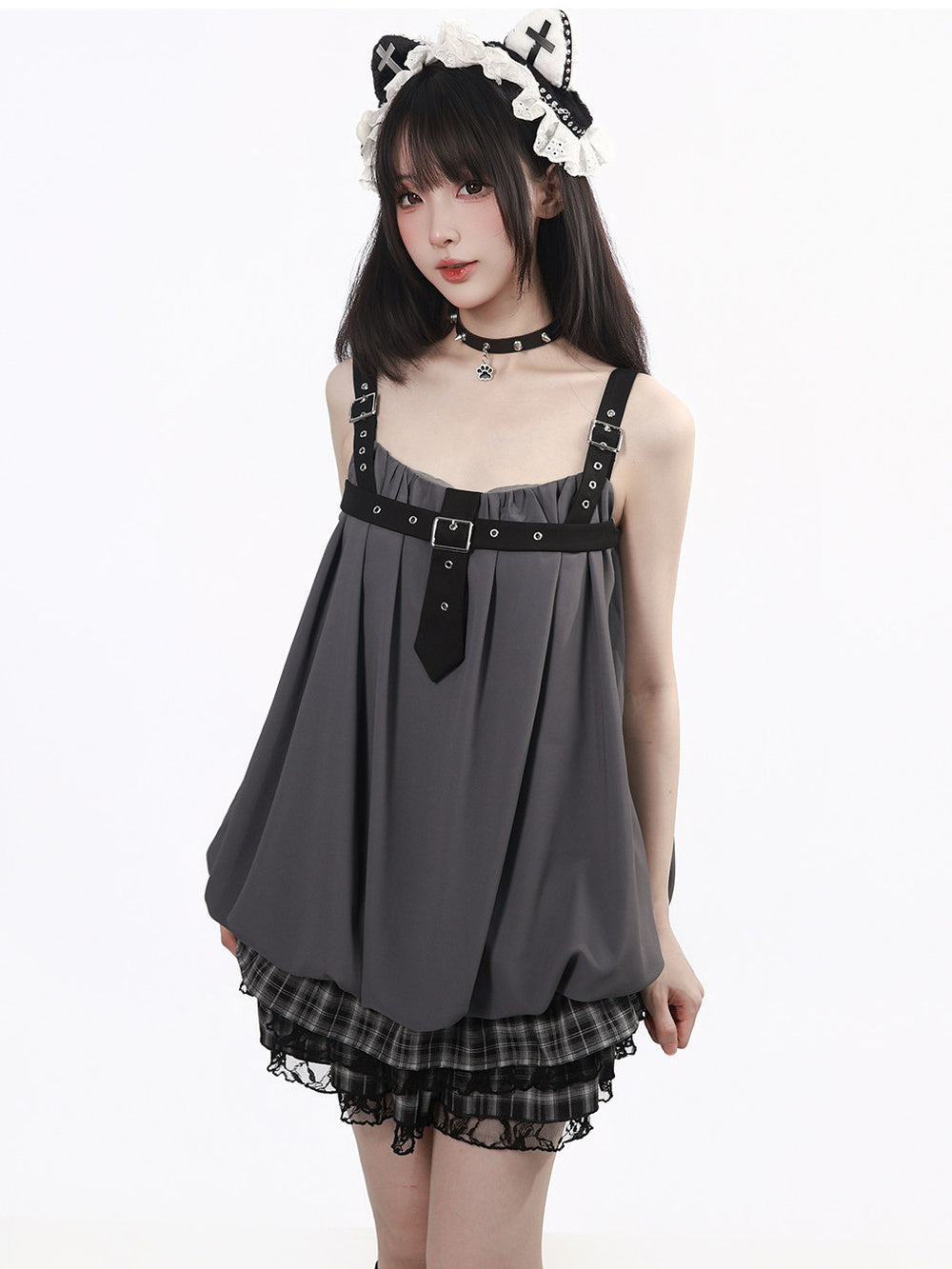 Gothic Buckle Bubble Mini Dress