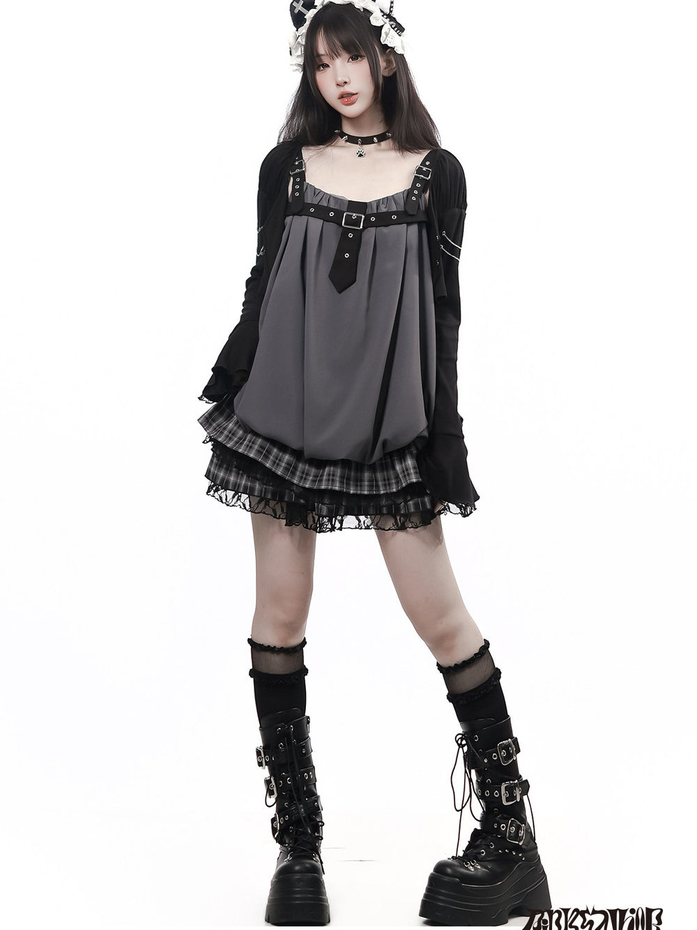 Gothic Buckle Bubble Mini Dress