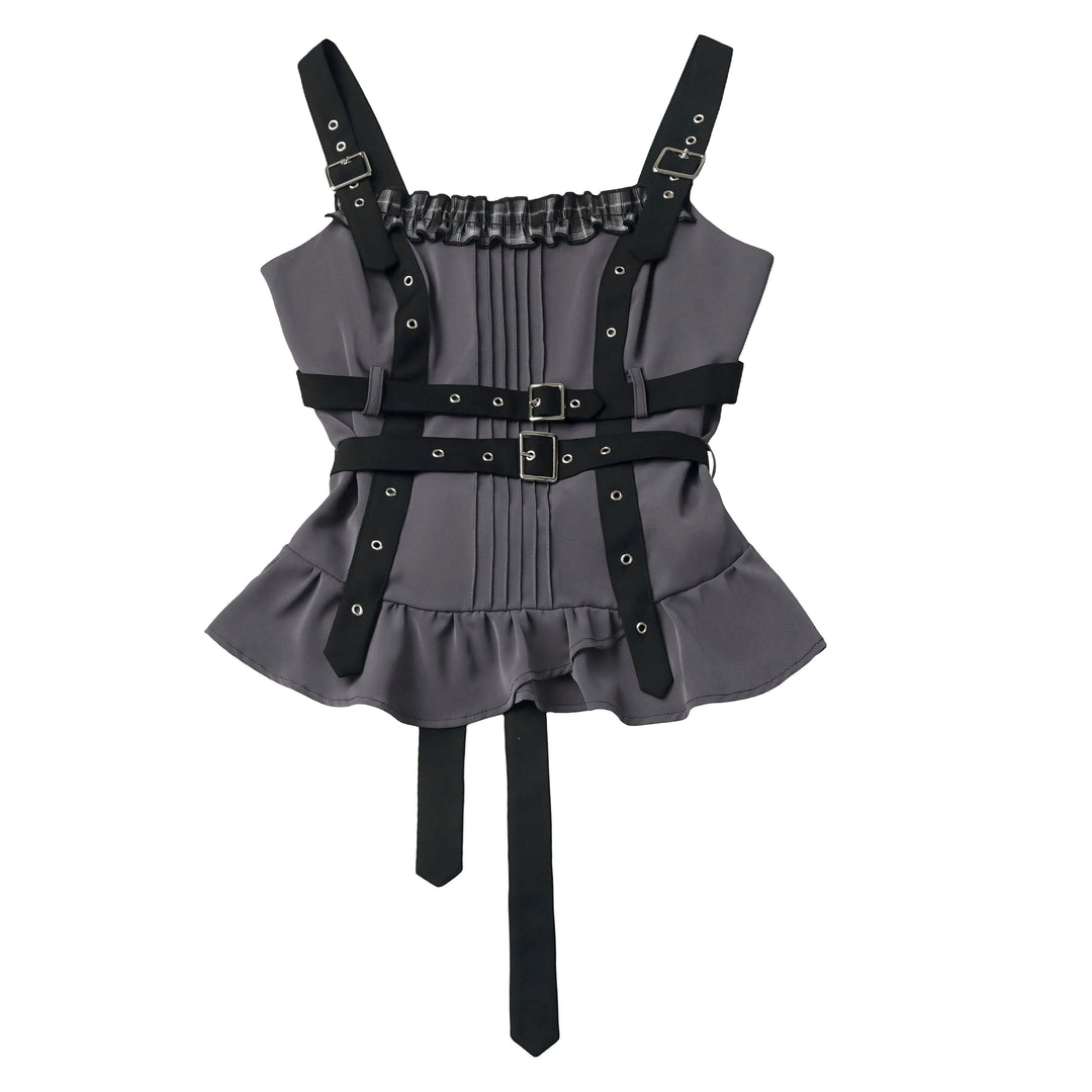 Gothic Buckle Strap Peplum Tank Top