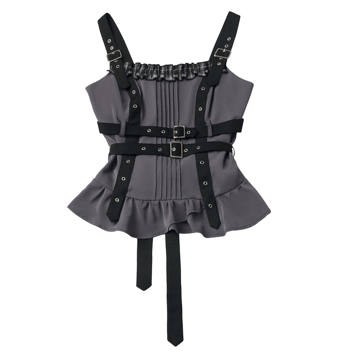 Gothic Buckle Strap Peplum Tank Top