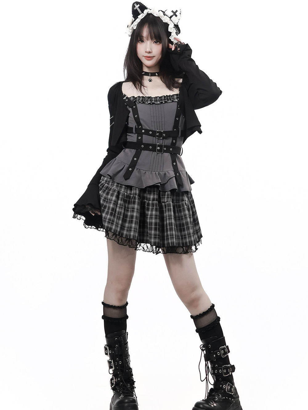 Gothic Buckle Strap Peplum Tank Top