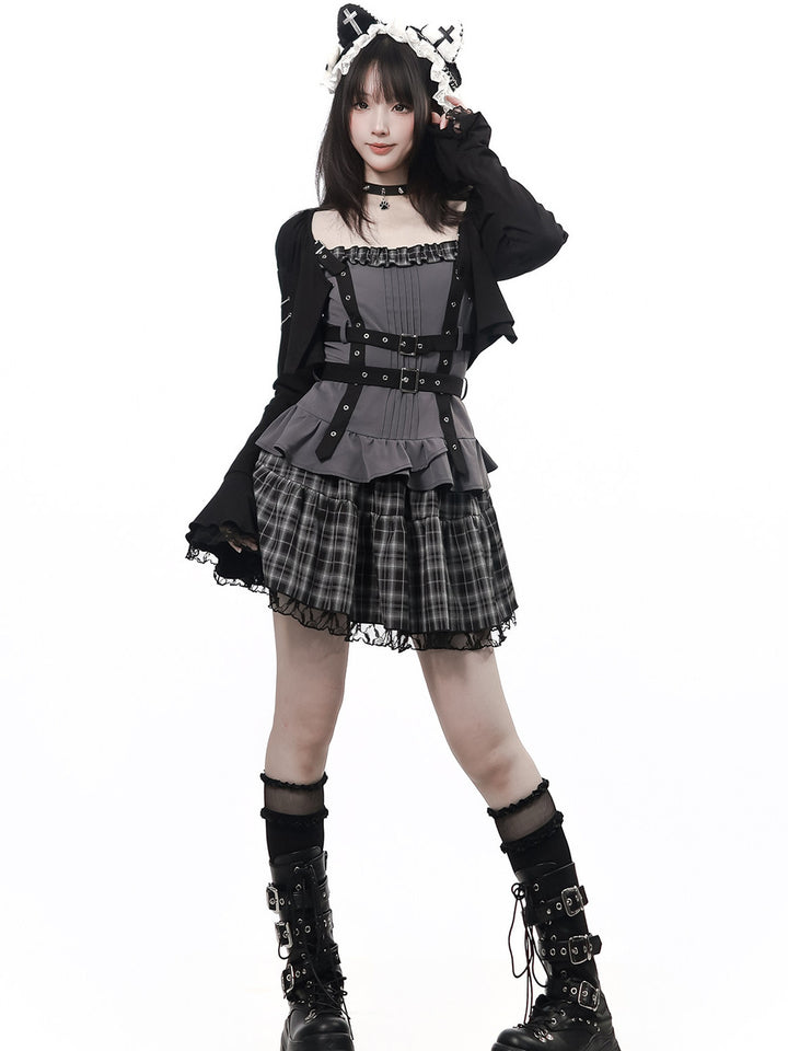 Gothic Buckle Strap Peplum Tank Top