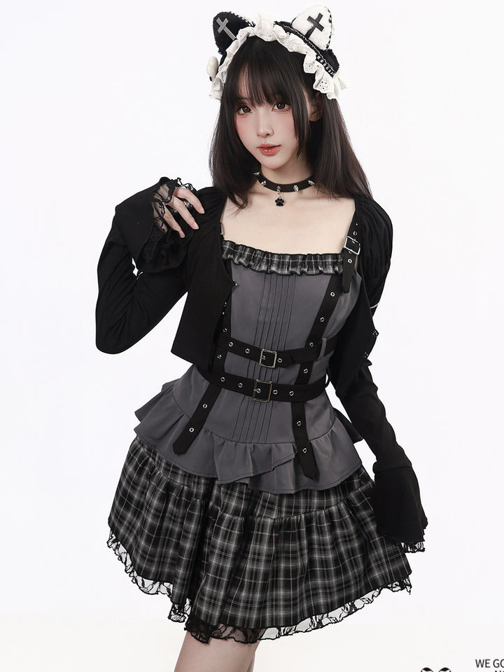 Gothic Buckle Strap Peplum Tank Top