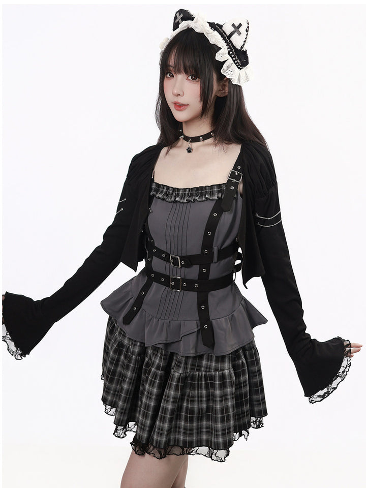 Gothic Buckle Strap Peplum Tank Top