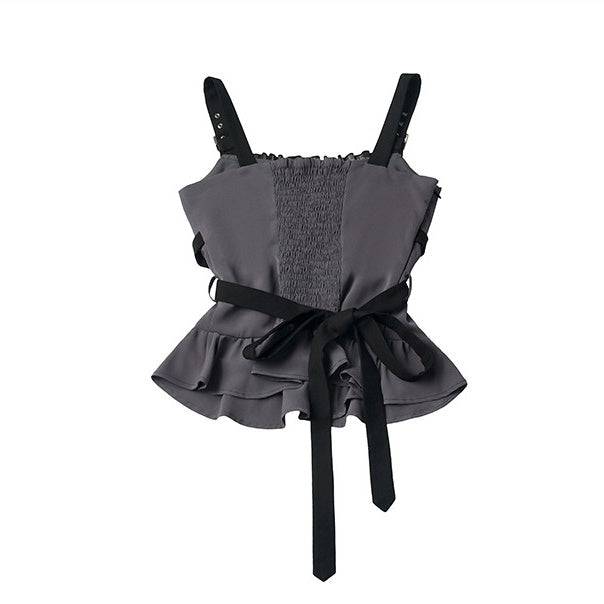 Gothic Buckle Strap Peplum Tank Top