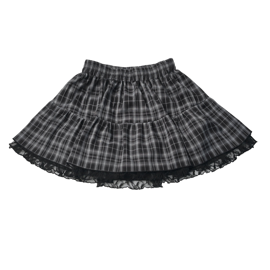 Black Plaid Scalloped Ruffle Mini Skirt