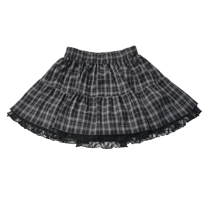Black Plaid Scalloped Ruffle Mini Skirt