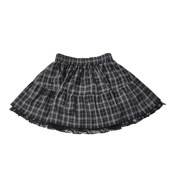 Black Plaid Scalloped Ruffle Mini Skirt
