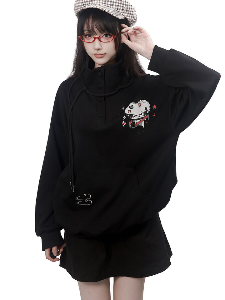 Punk Mouse Graphic Funnel Neck Sweatshirt