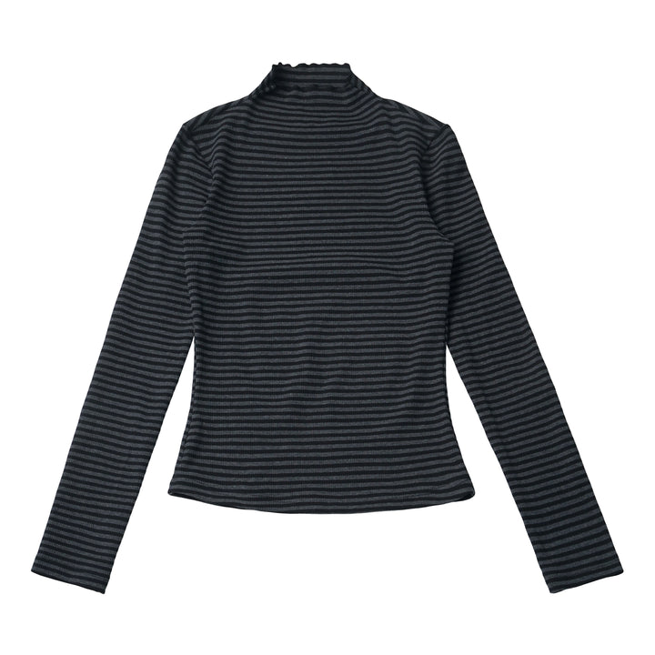 Striped Lettuce Edge Mock Neck Top
