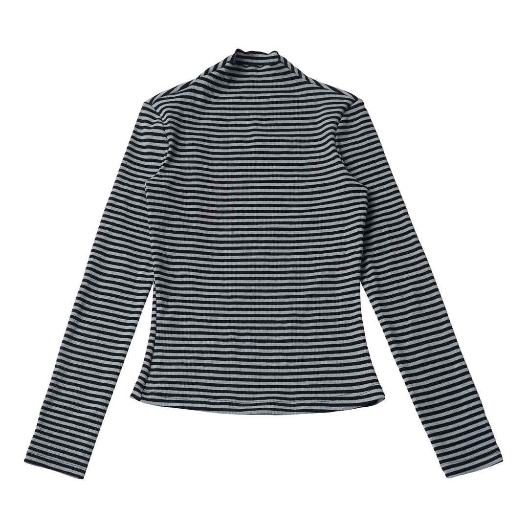 Striped Lettuce Edge Mock Neck Top