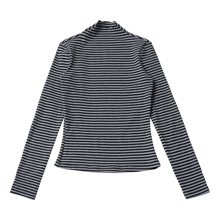 Striped Lettuce Edge Mock Neck Top