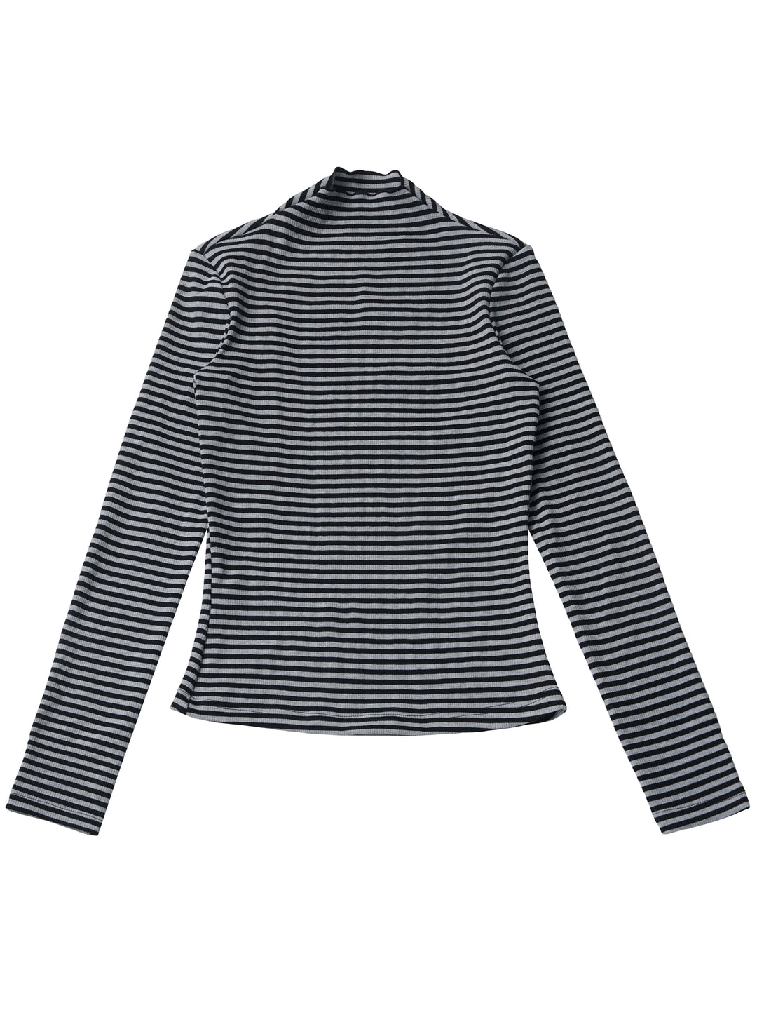 Striped Lettuce Edge Mock Neck Top