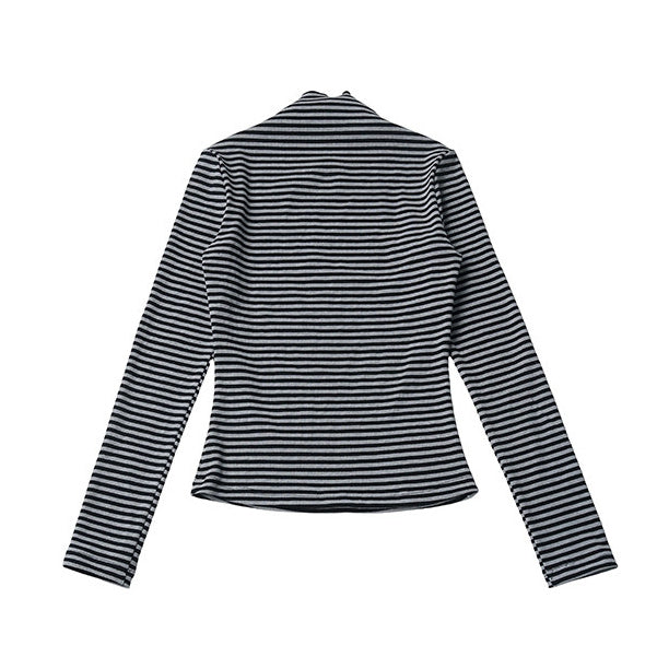 Striped Lettuce Edge Mock Neck Top