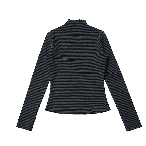 Striped Lettuce Edge Mock Neck Top