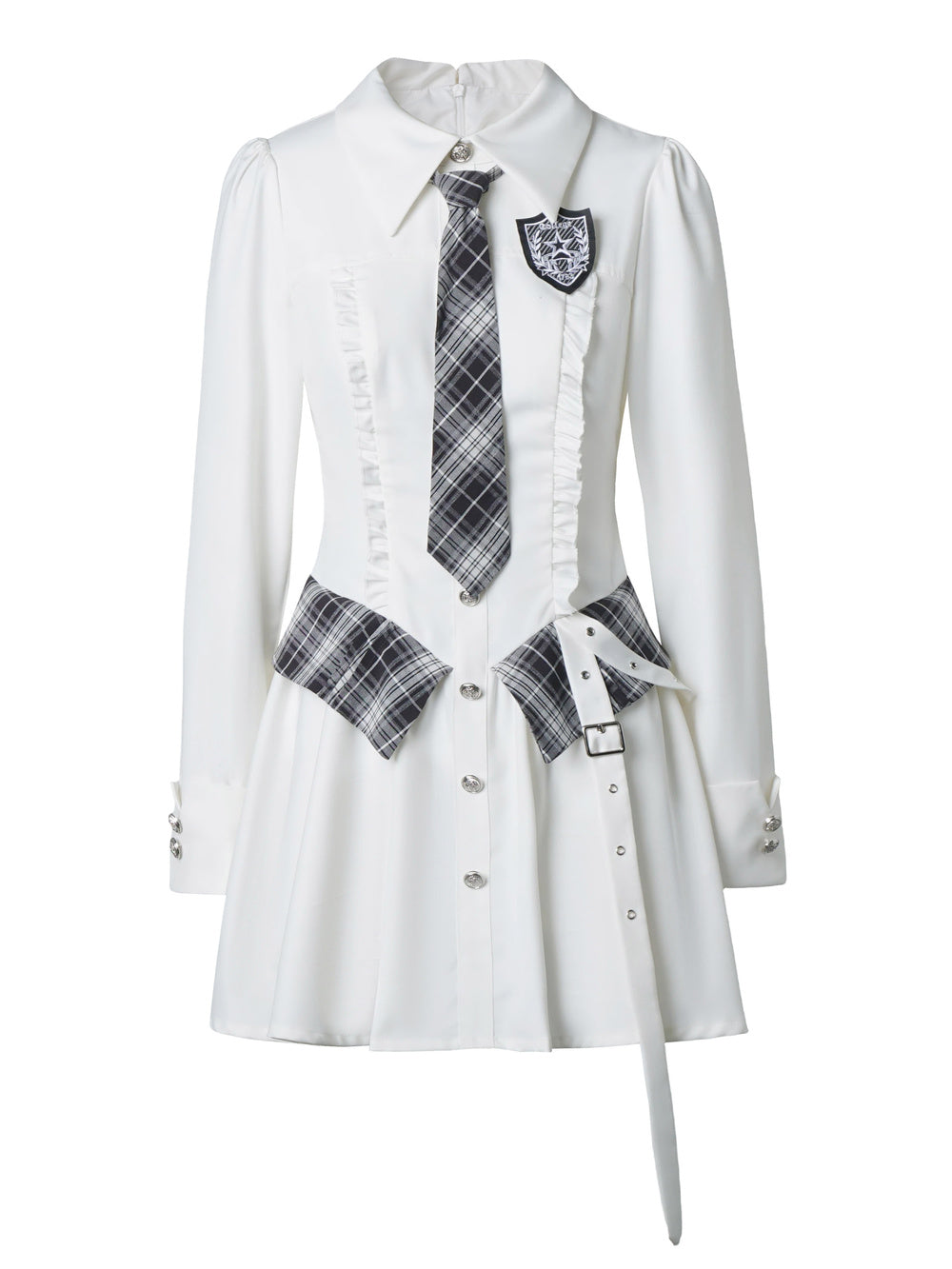 Preppy Plaid Panel Shirt Dress